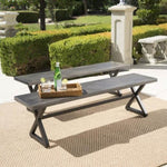 ZUN Outdoor Aluminum Dining Benches with Steel Frame, 2-Pcs Set, Grey / Black 61625.00BGRY