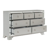 Glamorous Silver Finish Dresser 1pc 7 Drawers Beveled Mirror Trim Modern Bedroom Furniture B011134404
