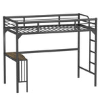 ZUN Twin Metal Loft Bed with Desk, Ladder and Guardrails,bookdesk under bed , Black W1676105932