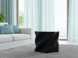 Petal Shape Side Table Black Fiberglass Sculptural Accent Table, 19.69" High, Root-Textured W2664P462012