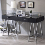 ZUN Black High Gloss and Chrome 2-Drawer Writing Desk B062P209202