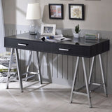 ZUN Black High Gloss and Chrome 2-Drawer Writing Desk B062P209202