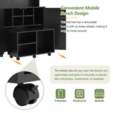 ON-TREND Farmhouse 4-in-1 Hall Tree with Barn Doors, Movable Bench with 7 Hanging Hooks and Shoe N721P205788B