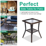 ZUN Outdoor Wicker Side Table, Rattan End Table with Glass Top, Patio Coffee Bistro Table for Indoor 91766785