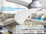 52 Inch Modern Ceiling Fan With 3 Color Dimmable Solid Wood Blades Remote Control Reversible DC W934P152321