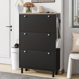 ON-TREND Narrow Design Tipping Bucket Shoe Cabinet with 3 Flip Drawers, Wood Grain Pattern Top WF308731AAB
