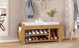 ZUN TREXM Retro Multifunctional Storage Bench with Cushion and Curved Side Panel for Entrance and Living N715P194061D