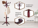 Freestanding Wooden Coat Rack, Vintage Natural Birch Wood Coat Tree with Hooks, Sturdy Hall Tree for 53428397
