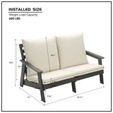 HIPS Loveseat with Cushion, Wood Grain Outdoor Garden Sofa, Sofa Set for Porch, Poolside, Terrace, W1209114909