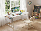 55" Home Office Desk, Computer Desk with Storage Bag & Hook, Waterproof Top & Metal Frame, Modern 03276990