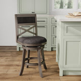 24" Counter Height X-Back Swivel Stool, Weathered Gray Finish, Charcoal Fabric Seat B04660722