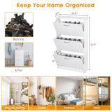 ZUN Shoe Cabinet for Entryway, White Narrow Shoe Storage Cabinet Flip Down Shoe Rack Wood 3 Tier Shoe 58259899