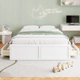 Wood Queen Size Platform Bed Frame with 6 Drawers, White 07431345