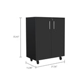 Double Door 27.5" Base Cabinet, With Casters, Two Interior Shelves and lock -Black B20092084