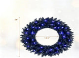24in Black Pre-Lit Christmas Wreath, 179 Branch Tips, 35 Purple LED Lights, IP44 Timer, Gothic 18056329