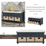 ZUN Rustic Storage Bench with 3 Drawers and 3 Rattan Baskets, Shoe Bench for Living Room, Entryway 78142063