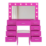Vanity Desk Set with Large Lighted Mirror and Powre Outlet, Glass Top Makeup with 9 Drawers, 36751052