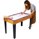 ZUN 5-in-1 Multi-Game Table - Billiards, Push Hockey, Foosball, Ping Pong, and Basketball brown /blue 17255780