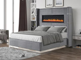 Upholstery Wooden Queen Bed with Ambient lighting in Gray Velvet Finish B00977485