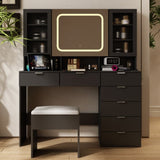 Large Vanity Table Set with LED Lighted Mirror, Vanity Desk with Charging Station, Makeup Table with 73192852