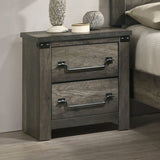 Rustic Gray 1pc Bedside Table Melamine Paper Wooden Nightstand Antique Brass Color Drop Handles B2741P325726