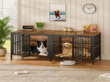 80" Dog Crate End Table, Heavy Duty 2-Door Indoor Pet Kennel, Multipurpose Dog House Furniture as TV W1820P472724