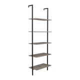 5-Shelf Wood Ladder Bookcase with Metal Frame, Industrial 5-Tier Modern Ladder Shelf Wood 77969360