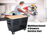 4 DRAWERS MULTIFUNCTIONAL TOOL CART WITH WHEELS AND WOODEN TOP-BLACK 25802222