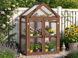 Wooden Cold Frame Mini Greenhouse with 2 Adjustable Shelves, Transparent PVC Cover, Lockable Double 33787542