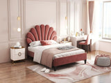 Full Size Upholstered Platform Bed with Flower Pattern Velvet Headboard, Bean Paste Red 33221506