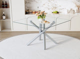 37.8" Round Tempered Glass Bar Table with Silver Metal Cross Legs 84945836