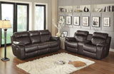 Double Glider Reclining Love Seat with Center Console Brown Faux Leather Upholstered Contemporary B011133253