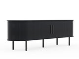 Black Embossed Particle Board TV Stand, Oval Tabletop 1473558cm, Entertainment Center with Slatted 39060699