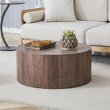 Simple deep walnut cylindrical coffee table, 27.5-inch diameter x 12 inch height,MDF material living W1151P291410