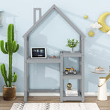 ZUN House-shaped Wooden writing Desk,Kids study Table,Bookshelf & Toy Storage,Grey W504P145322