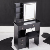 ZUN Small Size Left Drawer Desktop Vanity Table + Cushioned Stool, Touch Control Sliding LED Mirror, W936P226035