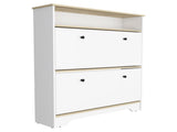 Shoe Rack 46" H, One Open Storage Shelf, Two Internal Storage Drawers, Two Doors, Light Oak / White B097133215