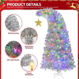 6 FT Bent Top Pre-lit Christmas Tree with Golden Star, Hinged Artificial Xmas Tree with 300 Lights, 66090696