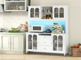 73 Inch White Kitchen Pantry Cabinet with Customizable LED Lights & Built-in Charging Station 40812631