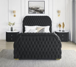 ZUN 1pc Oval Faux Marble Top Nightstand 2- Drawers Storage Black Finish Button Faux Crystal B011P266092