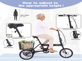 Folding Tricycle for Adults, 14 Inch 3 Wheel Bikes for Adults with Basket, 95% Pre-Assembled W1019P442137