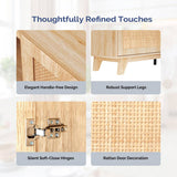 70" Oak Finish Low-Profile Fireplace TV Stand with 2 Doors & Rattan Front for 18" Insert 27336735