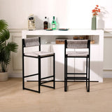 Gray Set of 2 Hand Weave Bars with Back Counter Height Bar Chairs Paper Rope Woven Dining W1757138690
