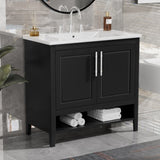 36" Bathroom Vanity with Sink, Multi-functional Bathroom Cabinet with Doors Drawers, MDF Frame WF319758AAB