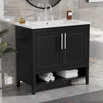 ZUN 36" Bathroom Vanity with Sink, Multi-functional Bathroom Cabinet with Doors Drawers, MDF Frame WF319758AAB