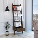 ZUN New Haven 1-Drawer 4-Shelf Ladder Bookcase Dark Walnut B06280177