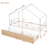 ZUN Twin Size Metal House Bed with Two Drawers, White MF323483AAK