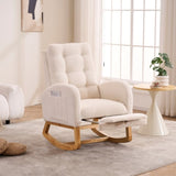 LY-5104 Beige White Accent Rocking Chair with Footrest High Back Rubber Wood Rocking Legs Bedroom W2231P292976