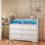 6 Drawer Dresser, White Dresser for Bedroom LED Lights, Modern Dressers & Chests of Drawers W132166406
