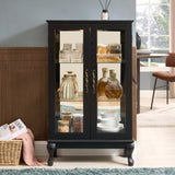 Curio Cabinet with Tempered Glass Doors, Lighted Display Cabinet with Mirrored Back Panel & W1758P297548